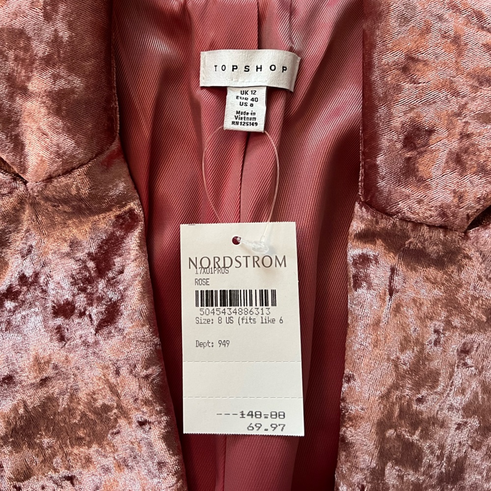 Topshop Pink Velvet Blazer - Picture 4 of 5